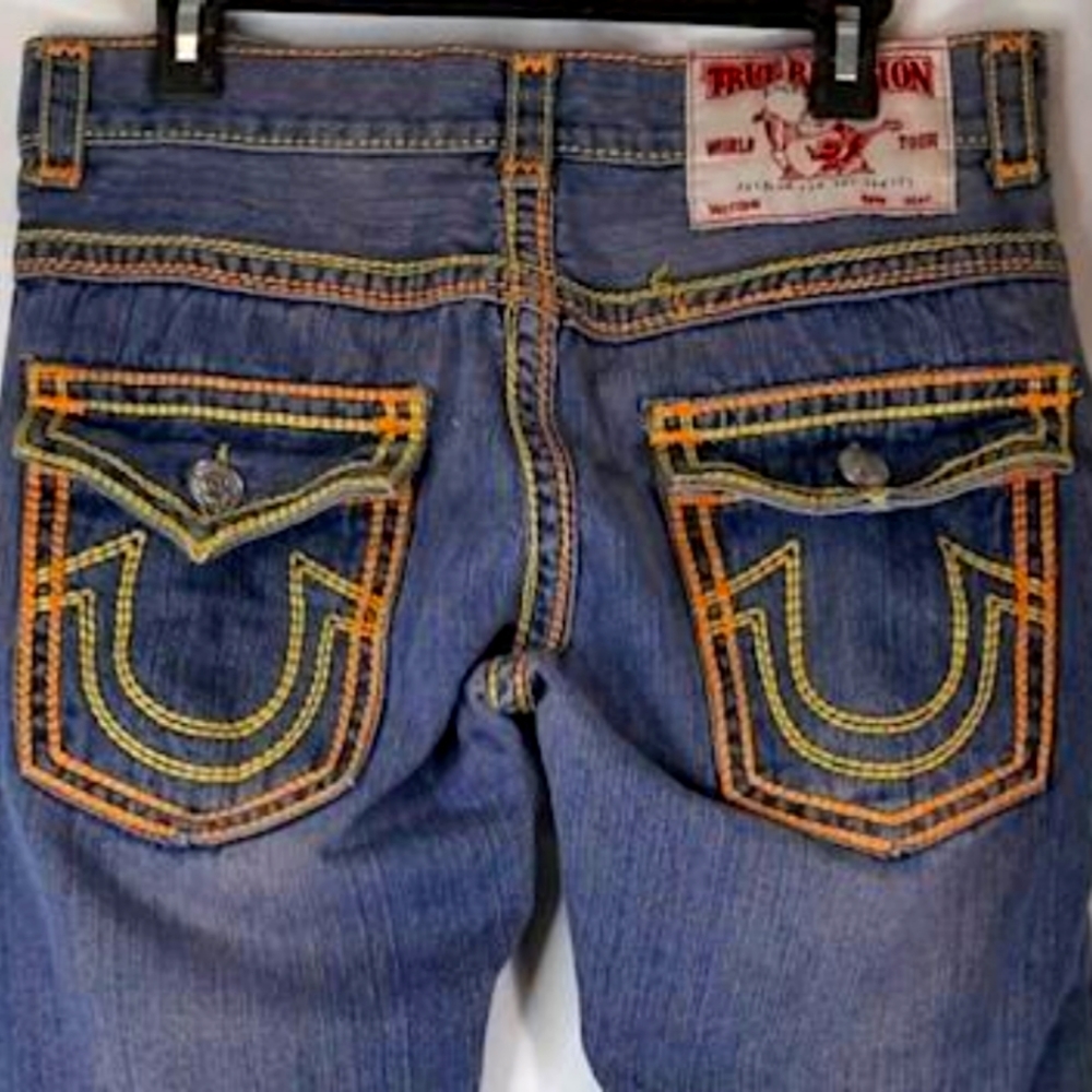 True Religion Yellow & Orange Stitch Jeans Women's